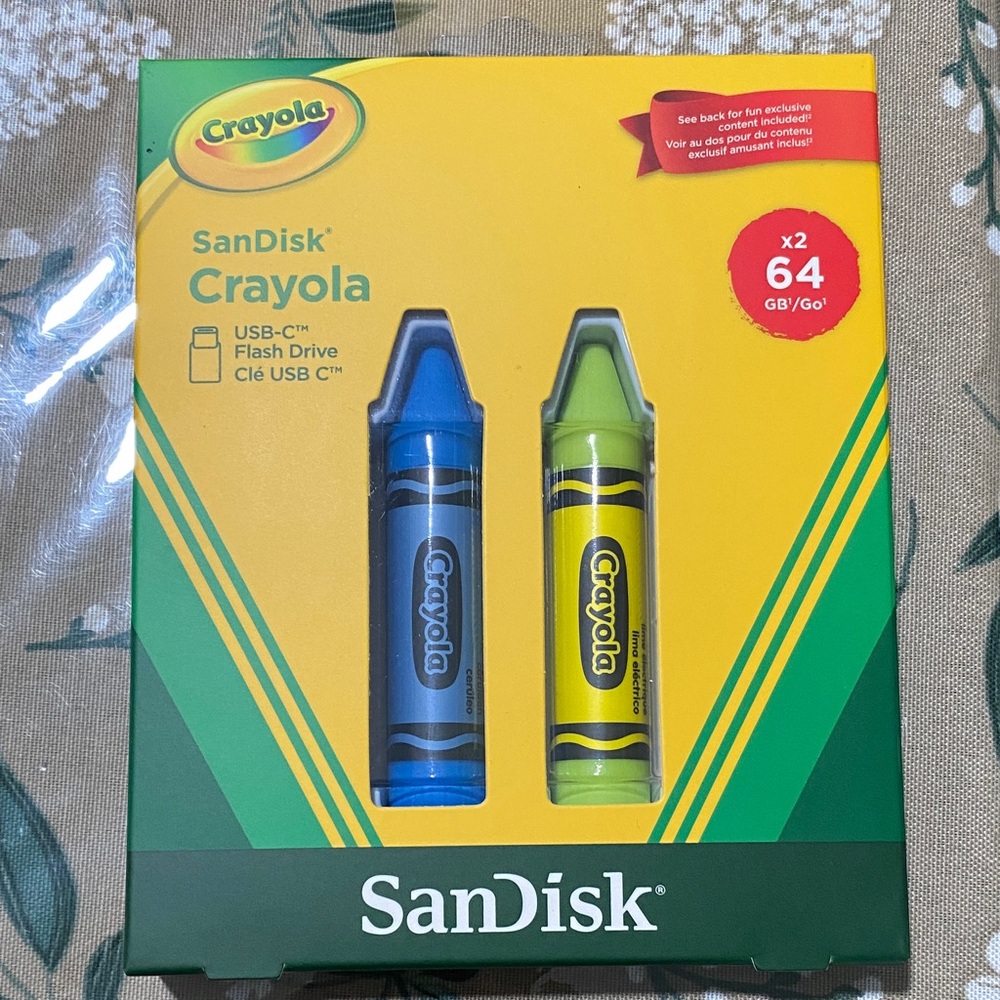Crayola SanDisk USB-C Flash Drive Duo - Blue and Yellow New